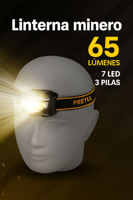 Linterna Ajuste de cabeza 65 Lúmenes 7 Led 3 Pilas