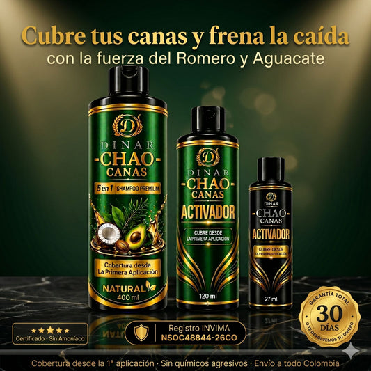 CHAO CANAS 5 EN 1, CON ROMERO Y AGUACATE, PAGA 1 Y LLEVA 3 PRODUCTOS; CHAMPÚ, TRATAMIENTO Y ACTIVADOR
